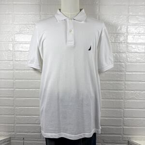 Nautica Polo Mens XL White 100% Cotton Classic Fit Golf Shirt Performance Summer
